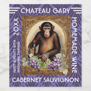Vintage monkey wine bottle grapes personalised label