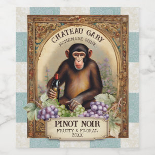 Vintage monkey wine bottle grapes personalised wine label