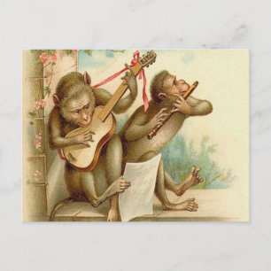Vintage, Monkeys Playing Musical Instruments Postcard