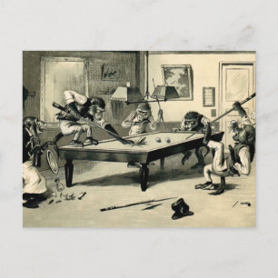 Vintage Monkeys Playing Pool Postcard