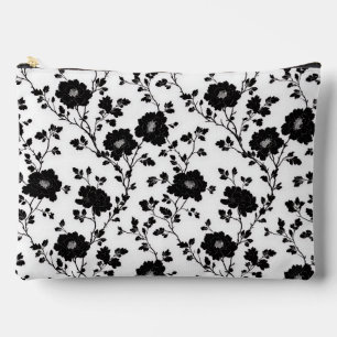 Vintage Monochrome Black Flower Toile Nature Accessory Pouch