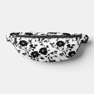 Vintage Monochrome Black Flower Toile Nature Bum Bags