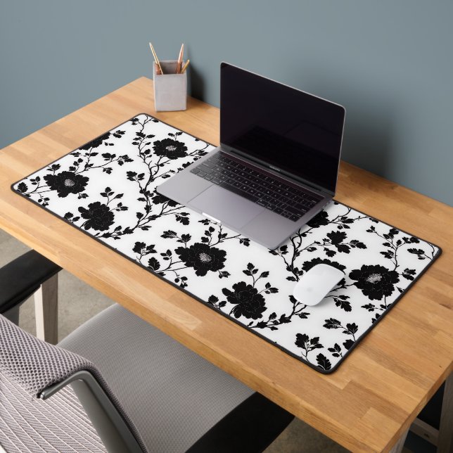 Vintage Monochrome Black Flower Toile Nature Desk Mat (Office 2)