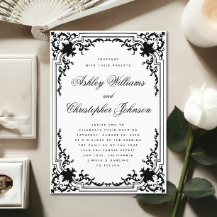 Vintage Monochrome Black & White Elegant Wedding Invitation