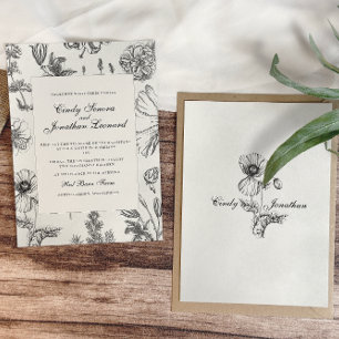 Vintage Monochrome Botanical Wedding Invitation