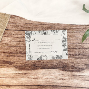 Vintage Monochrome Botanical Wedding RSVP Card