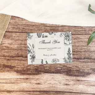 Vintage Monochrome Botanical Wedding Thank You Card