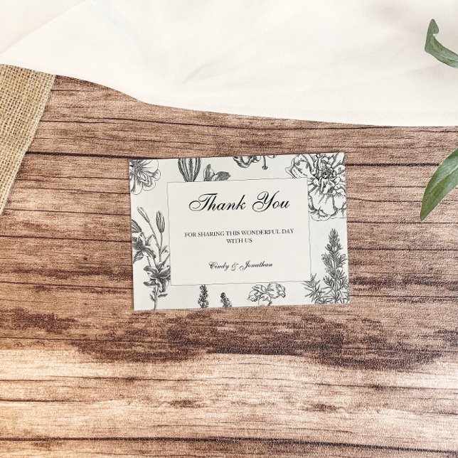 Vintage Monochrome Botanical Wedding Thank You Card (Creator Uploaded)