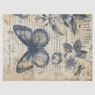 Vintage monochrome ink butterflies roses tissue paper