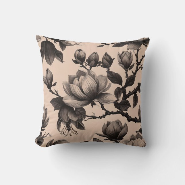 Vintage Monochrome Magnolia Pillow (Front)