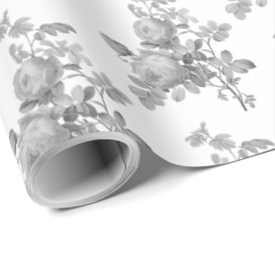 Vintage Monochrome Roses Elegant Pattern Wrapping Paper