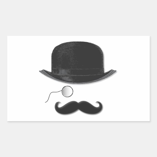 Vintage Monocle, moustache and hat Rectangular Sticker (Front)