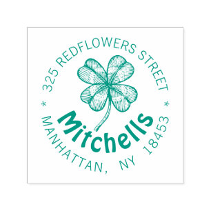 Vintage monogram Address Stamp with lucky clover.
