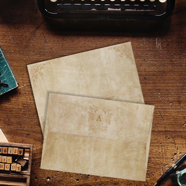 Vintage Monogram Aged Paper Rustic Antique Look Envelope (Creator Uploaded)