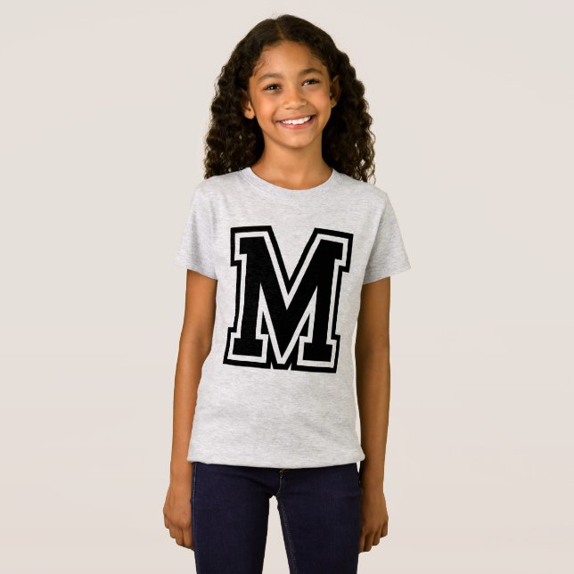 Vintage Monogram Black College Initial M T-Shirt (Front Full)