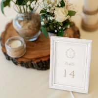 Vintage Monogram Crest Beige Wedding Table Number