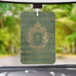 Vintage Monogram Crest Music Manuscript Green Gold Car Air Freshener