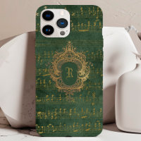Vintage Monogram Crest Music Manuscript Green Gold