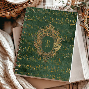 Vintage Monogram Crest Music Manuscript Green Gold Notebook