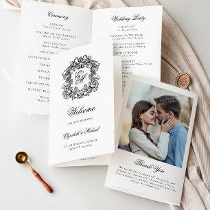 Vintage Monogram Crest Wedding Photo Program