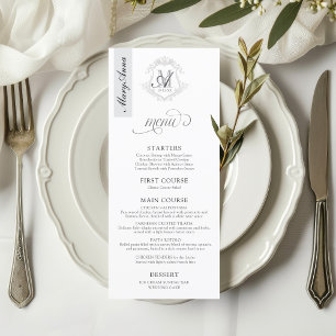 Vintage Monogram Crest Wedding Place Card Menu