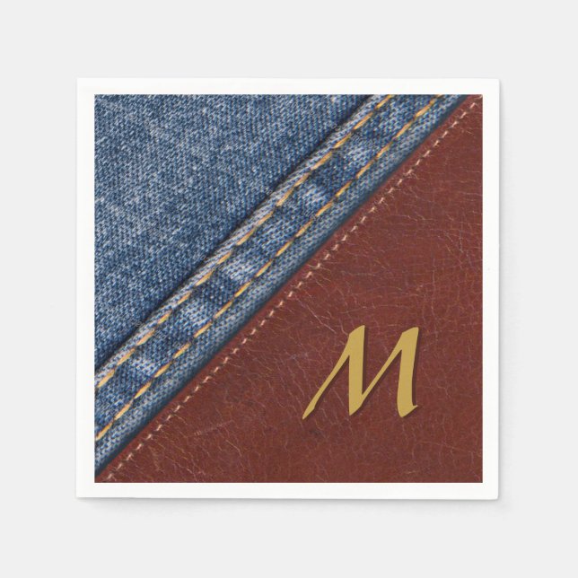 Vintage Monogram Denim and Leather Napkin (Front)