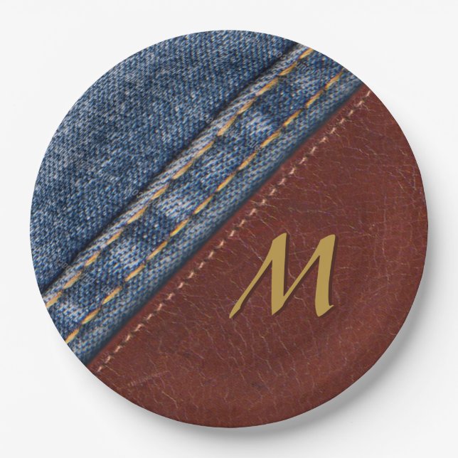 Vintage Monogram Denim and Leather Paper Plate (Front)