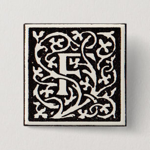 Vintage Monogram F Art Nouveau Letter 15 Cm Square Badge