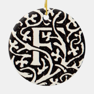Vintage Monogram F Art Nouveau Letter Ceramic Tree Decoration