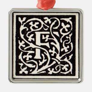 Vintage Monogram F Art Nouveau Letter Metal Tree Decoration