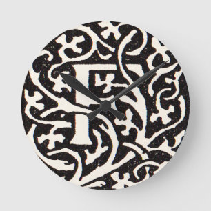 Vintage Monogram F Art Nouveau Letter Round Clock