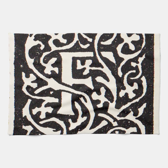 Vintage Monogram F Art Nouveau Letter Tea Towel (Horizontal)