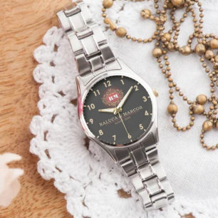 Vintage monogram floral initials couple names watch