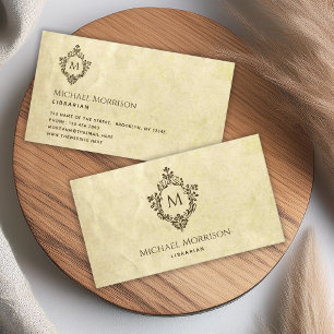 Vintage Monogram in Crest Old Paper Parchment Business Card