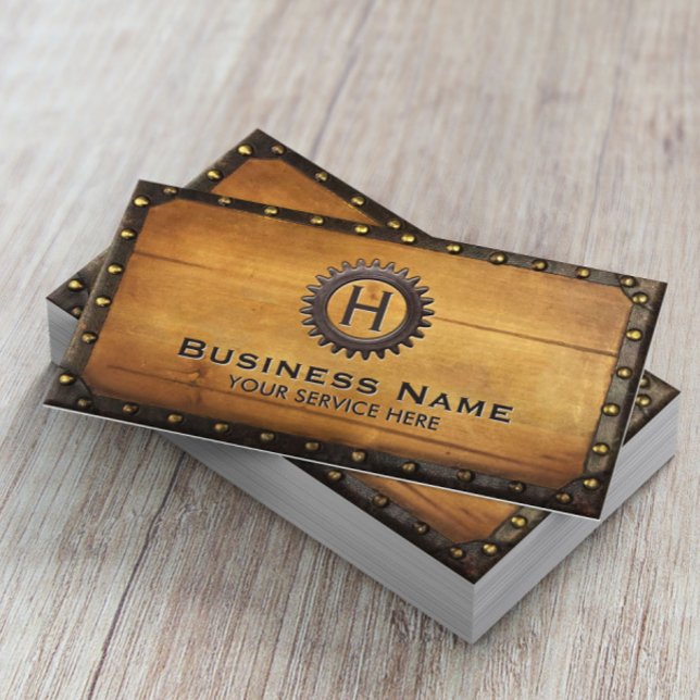 Vintage Monogram Industrial Steampunk Business Card (Creator Uploaded)