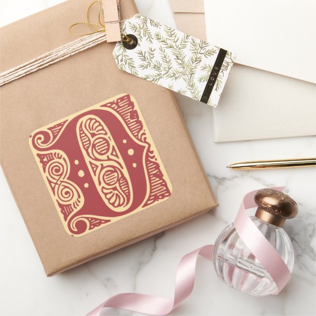 Vintage Monogram Initial Letter D Square Sticker (Gifting)