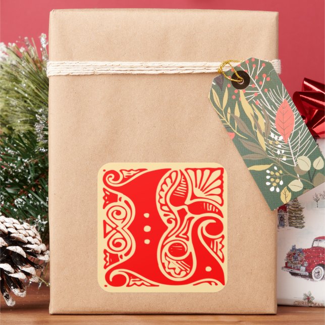 Vintage Monogram Initial Letter L Square Sticker (Holiday)