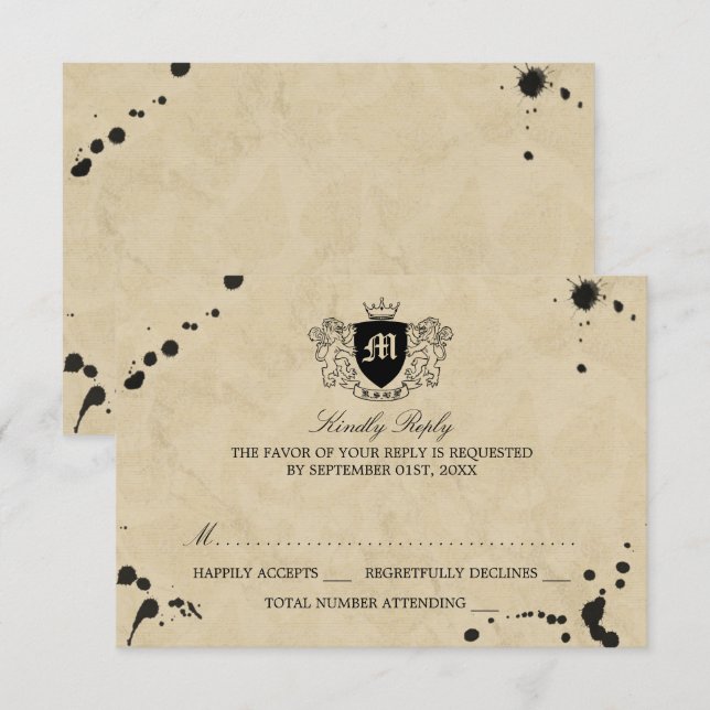 Vintage Monogram & Ink Stain Wedding RSVP (Front/Back)