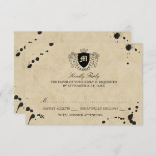 Vintage Monogram & Ink Stain Wedding RSVP