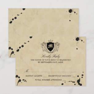 Vintage Monogram & Ink Stain Wedding RSVP Card
