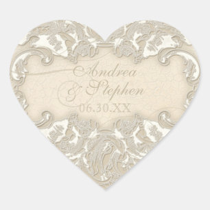 Vintage Monogram Lace Baroque Etching Swirl Formal Heart Sticker