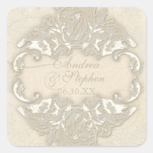 Vintage Monogram Lace Baroque Etching Swirl Formal Square Sticker