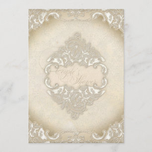 Vintage Monogram Lace Wild Pink Rose Swirl Formal Invitation