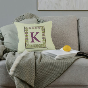 Vintage Monogram Letter Floral Frame Nouveau Cushion