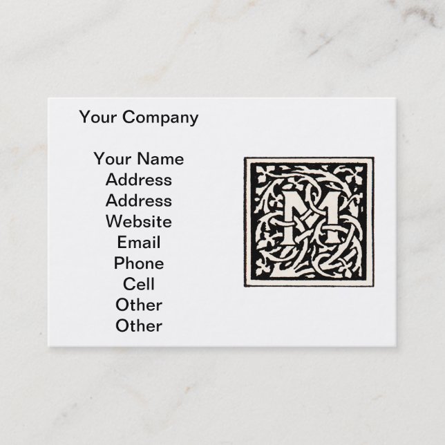 Vintage Monogram M Art Nouveau Letter Business Card (Front)