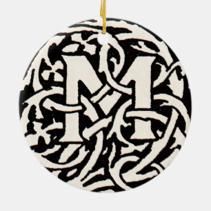 Vintage Monogram M Art Nouveau Letter Ceramic Tree Decoration