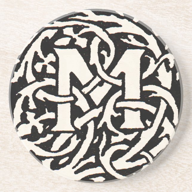 Vintage Monogram M Art Nouveau Letter Coaster (Front)