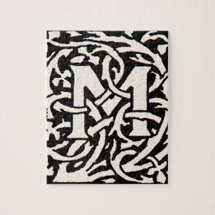 Vintage Monogram M Art Nouveau Letter Jigsaw Puzzle