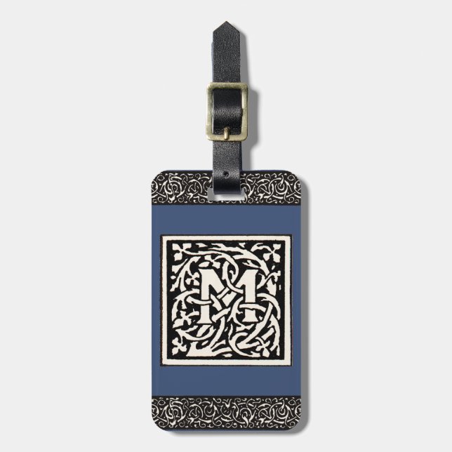 Vintage Monogram M Art Nouveau Letter Luggage Tag (Front Vertical)