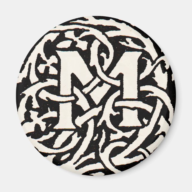 Vintage Monogram M Art Nouveau Letter Magnet (Front)